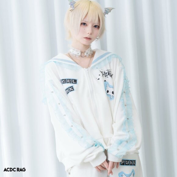 NEW ACDC RAG - Baby Punk Angel Punk Sailor Zip Up Jacket - Picture 3 of 9